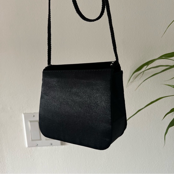 Vintage Evening Purse Black Velvet Rhinestone and Satin Crossbody Bag - Picture 4 of 13